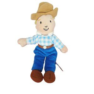 Prextex Cowboy Farmer Plush Doll 10" Blue Checkered Shirt & Blue Pants Soft Toy